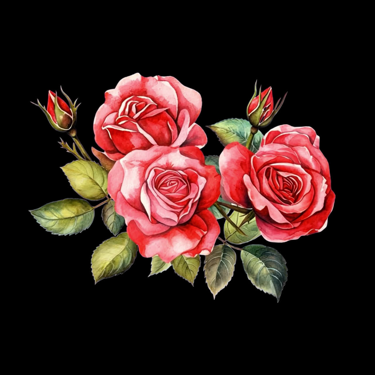 Risorsa animata isolata di bouquet di rose ad acquerello vivaci, video 4K trasparente, canale alfa