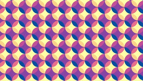 horizontal rows of colorful bright circles. stock animation. kaleidoscopic background with transforming circles of yellow, pink, and purple colors