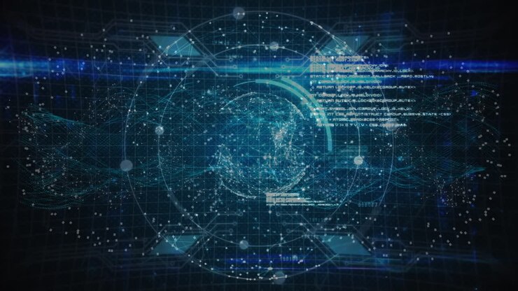 Animation of data processing over globe on black background
