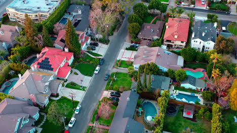 aerial above the valley with view on suburban houses