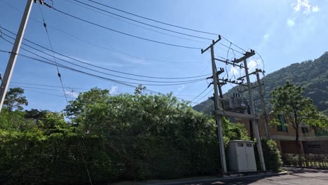 time-lapse of power lines against a natural backdrop.