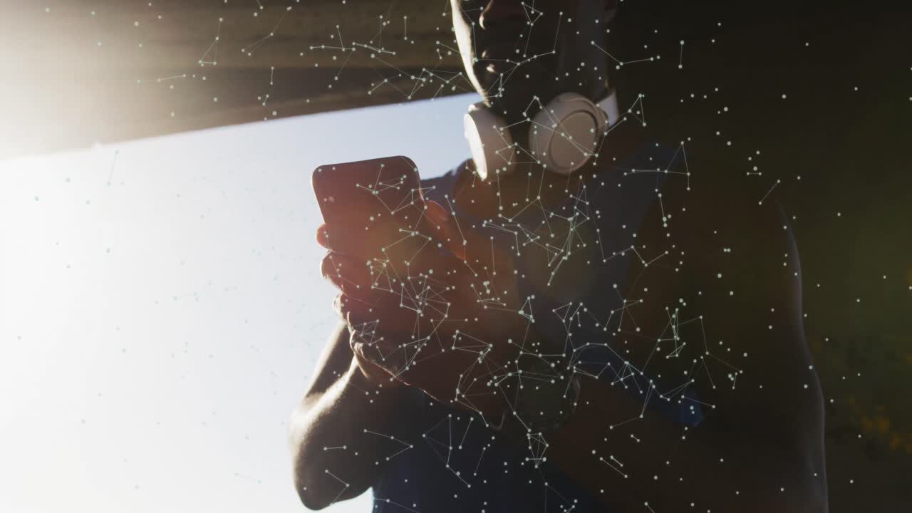 스마트폰을 사용하는 아프리카계 미국인 남성의 연결 네트워크의 애니메이션