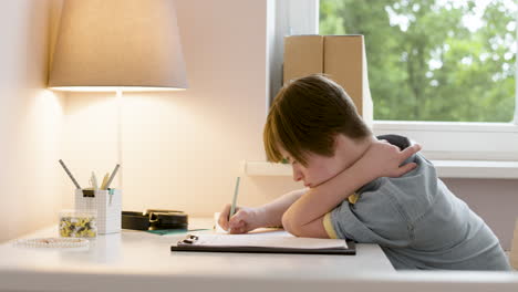 Female-student-doing-homework-in-her-bedroom