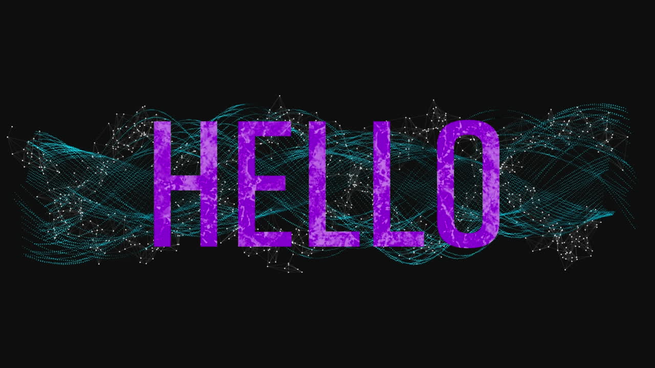 animación del texto de hola en letras púrpuras sobre una cadena de adn verde brillante