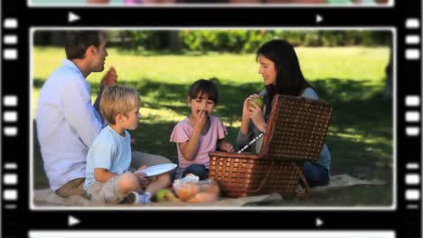 montage of cute children relaxing with their parents