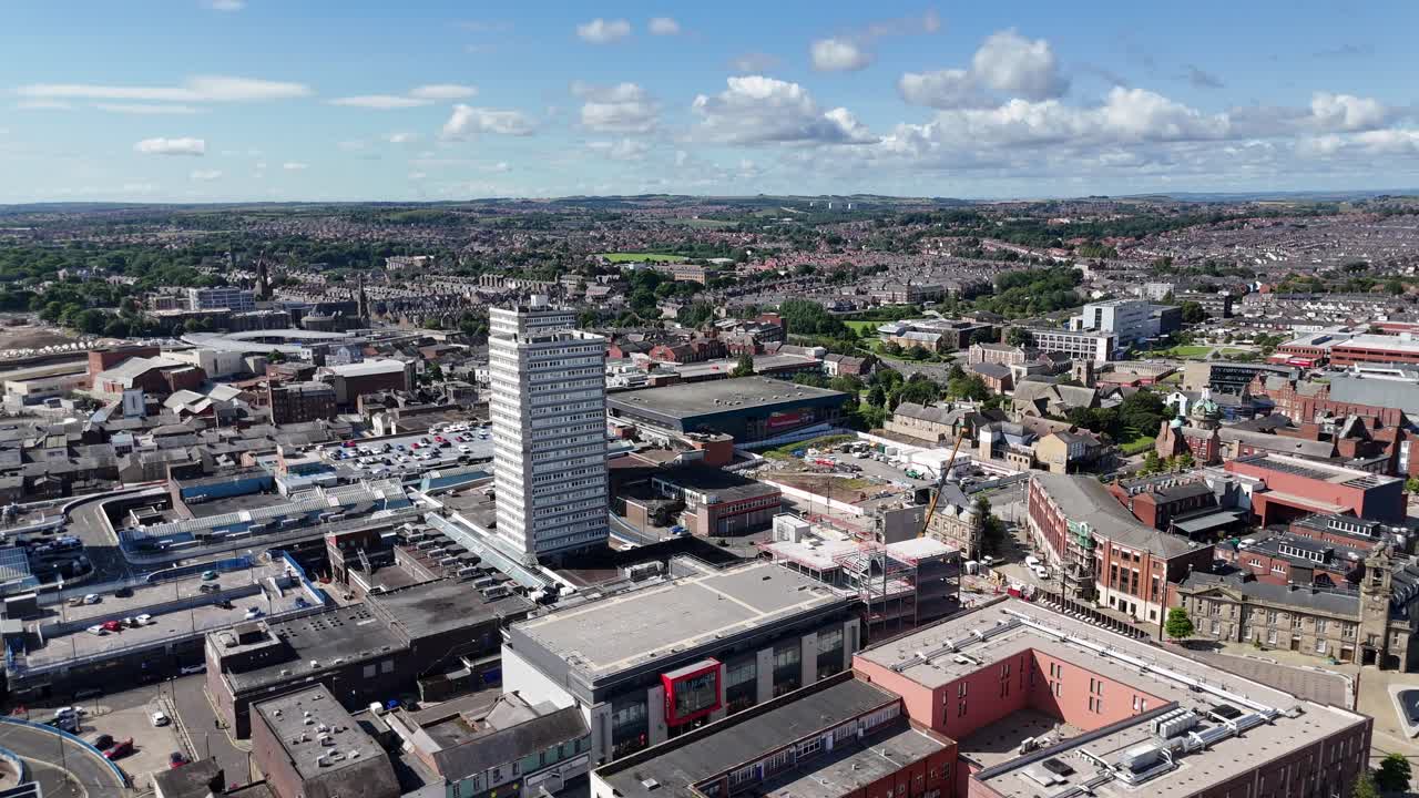 Sunderland City UK North East England Tyne And Wear Monkwearmouth Bridge Stadium Of Light River Wear Seaburn Roker Mackem British Town Drone Aerial View Footage