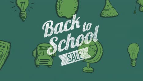 Animation-of-back-to-school-text-over-school-items-icons-on-green-background