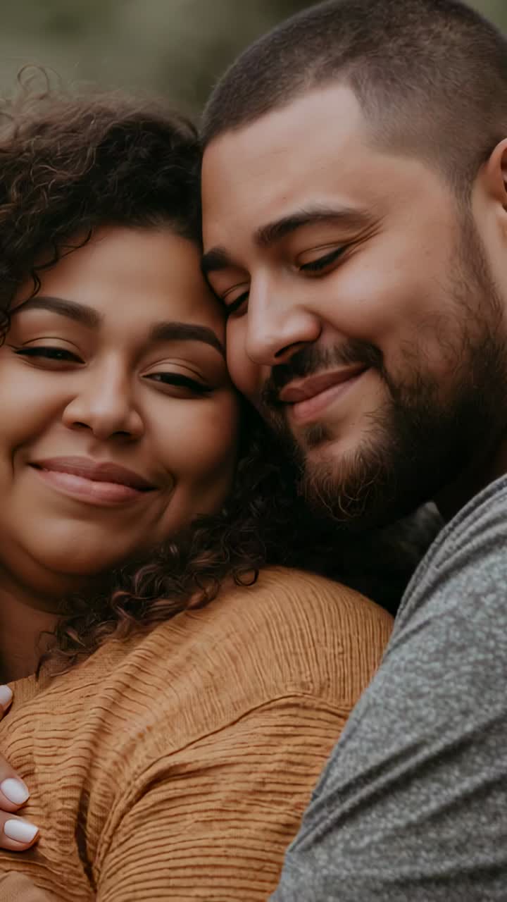 Vertical video: Holding partner, man leaning and nuzzling in park with mustard sweater, gray knit