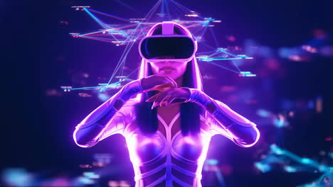 woman experiencing virtual reality in a futuristic digital environment