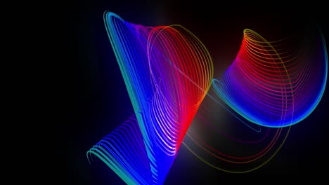 líneas de neón multicolores de cinta volar en el aire, suavemente oscilación y onda. líneas cambios de color cíclicamente forma luces de funcionamiento. 3d abstracto bucleado 4k fondo, luma mate como canal alfa