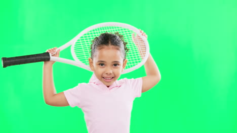 children, tennis and a girl on a green screen
