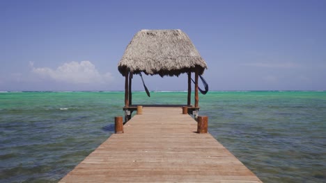 dosel de paja tranquilo con hamaca en el muelle con vistas al hermoso mar caribe