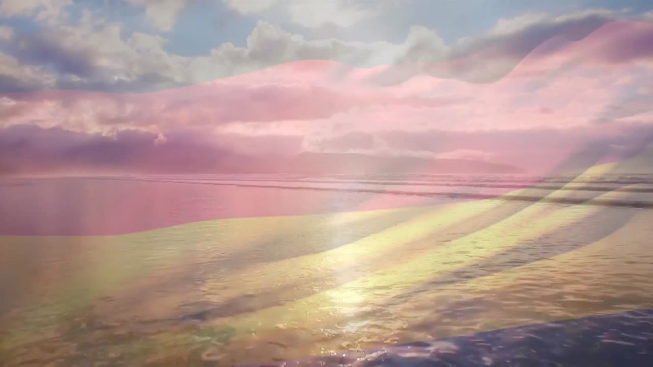 독일 국기가 해변 풍경 위에서 날아다니는 애니메이션