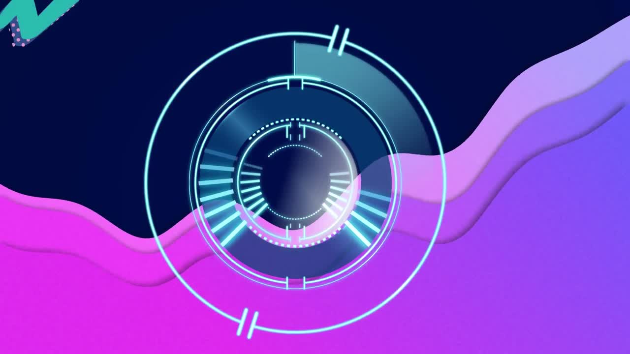 Animation of scope scanning over purple shapes on blue background
