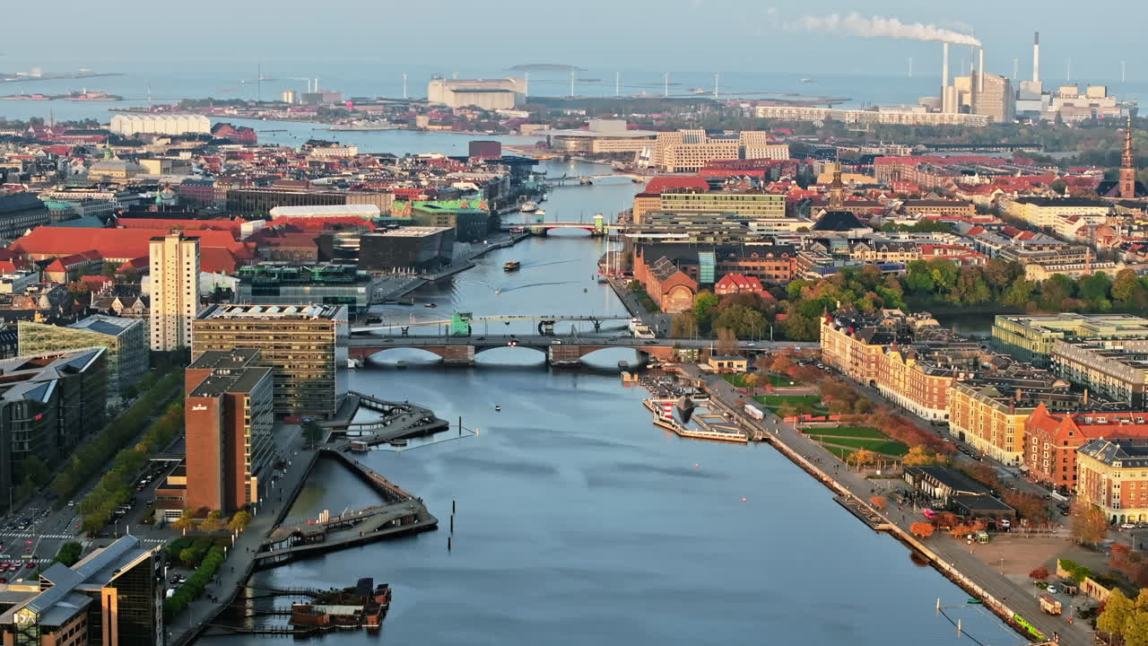 Aerial drone view of Borsen historical place in Copenhagen, Denmark