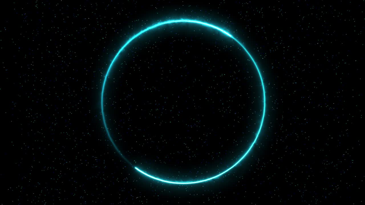 marco de neón de círculo de bucle abstracto de 4k, partículas, fondo de color negro