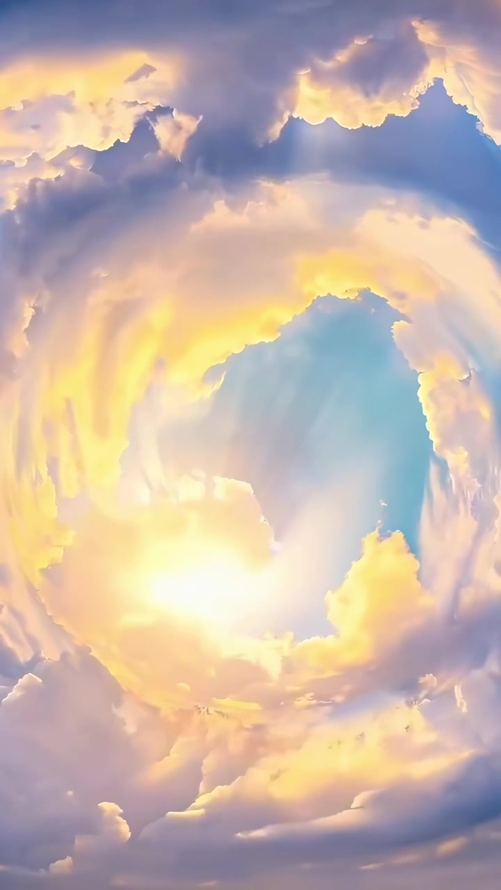Dynamic Sky with Swirling Clouds and Sunbeams