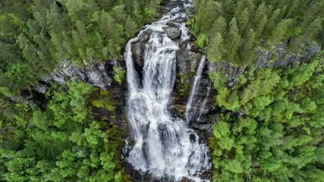 aerial footage from tvindefossen waterfall, norway