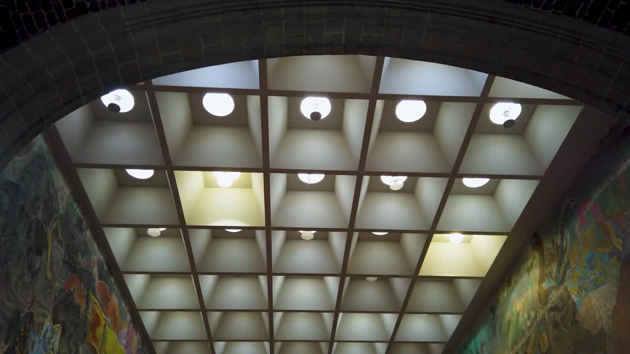 Downward shot of the interior of the Miguel Lerdo de Tejada Library in the historic center of Mexico City