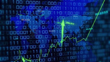 animación del procesamiento de datos sobre el mapa del mundo