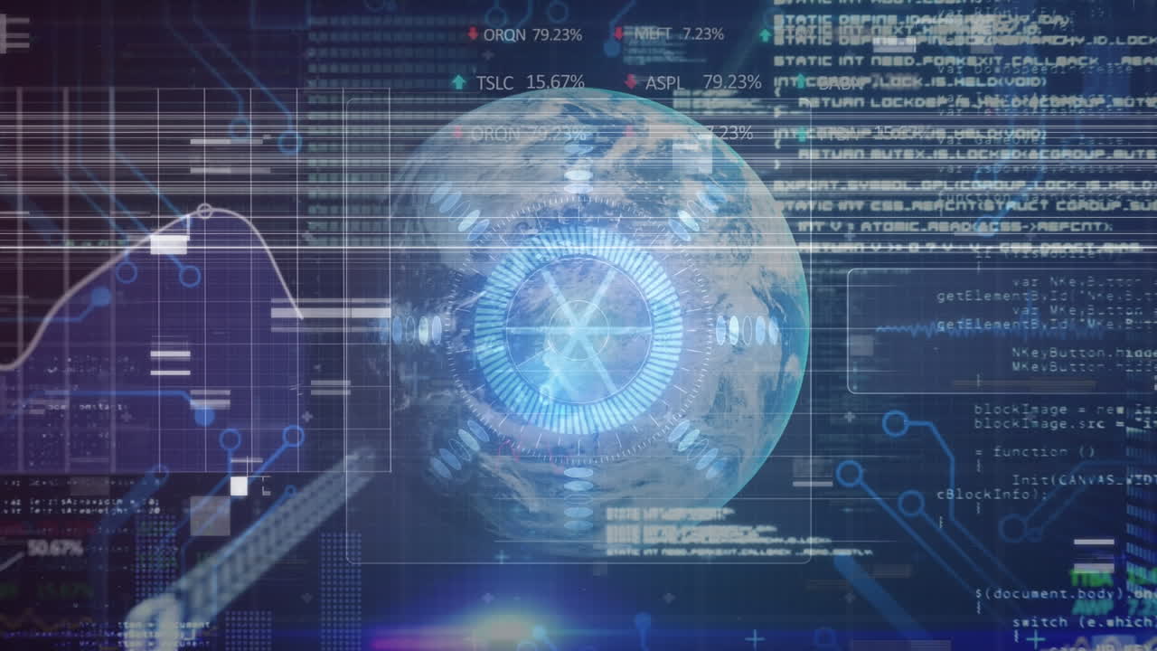 블루 배경에 전 세계와 다양한 데이터 처리의 장애의 애니메이션