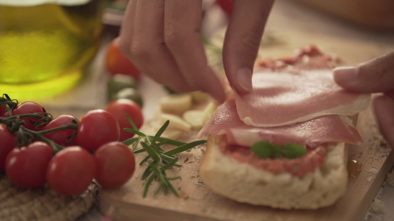Toast with ham oil and tomato. Typical spanish food