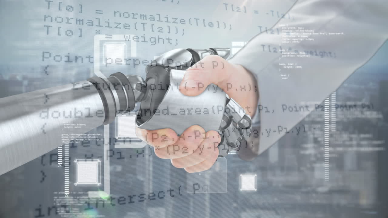 로 ⁇ 과 인간의 손 사이의 악수