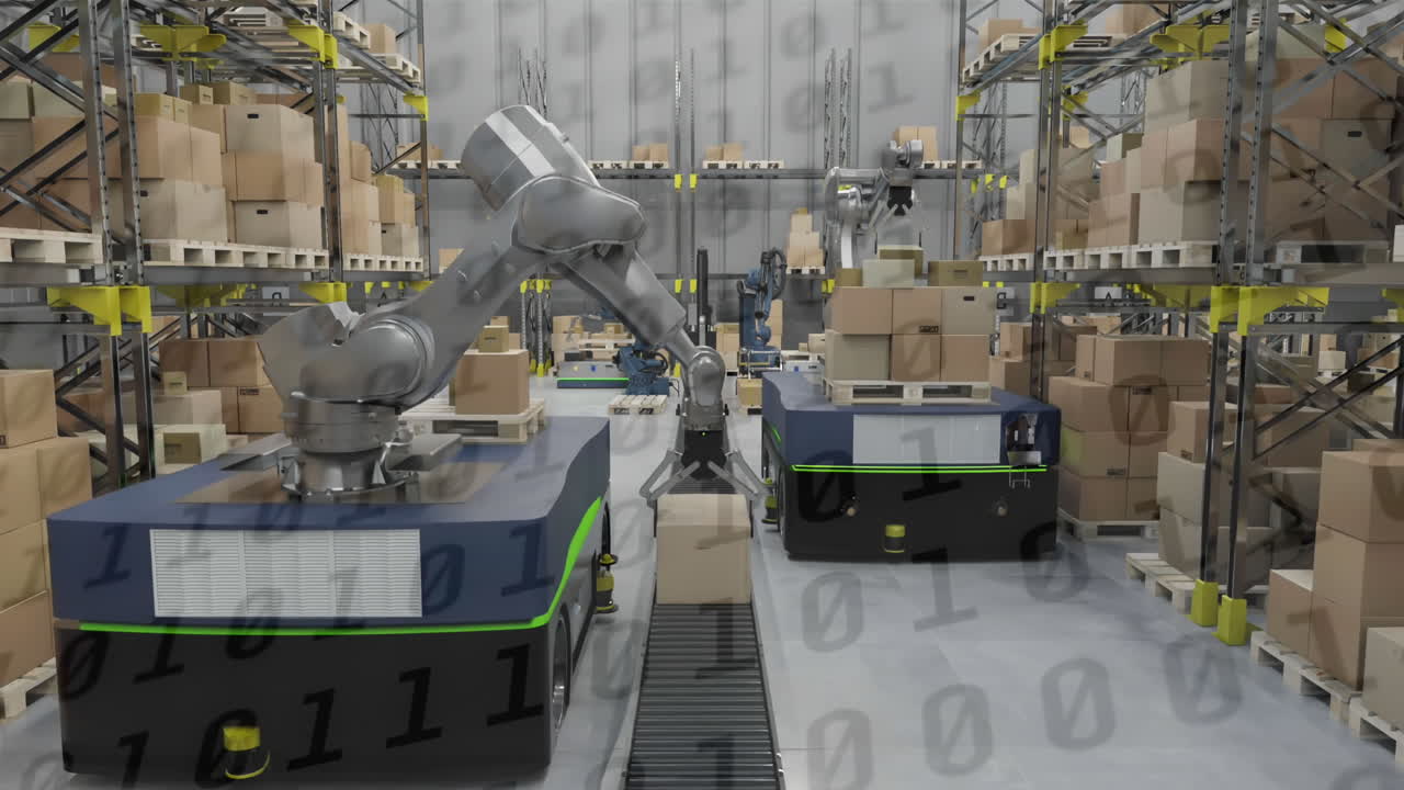 анимация обработки данных двоичного кодирования через склад