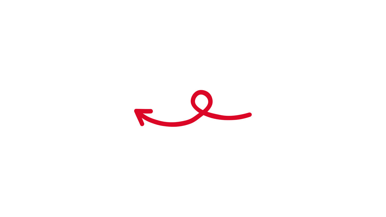 Animated Red Arrow Drawing Itself and Pointing Left on White Background