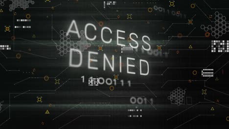 Animation-of-access-denied,-data-processing-over-computer-circuit-board