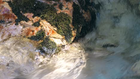 un sereno primer plano de un arroyo de río de montaña que fluye sobre rocas cubiertas de algas, situado en la tranquila ubicación de walenstadt, st.