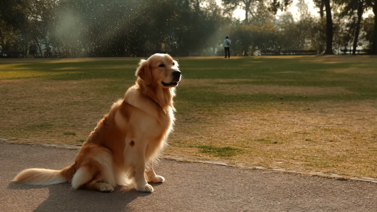 Golden Retriever Sitting in a Sunny Park