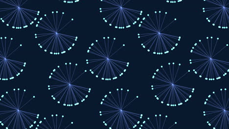 repeating pattern of dandelions on a dark blue background. circles form dandelion shapes with yellow centers, arranged in circular patterns that repeat