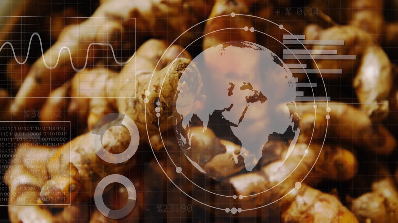 통계 및 데이터 처리의 애니메이션 및 가게에서 채소에 대한 세계