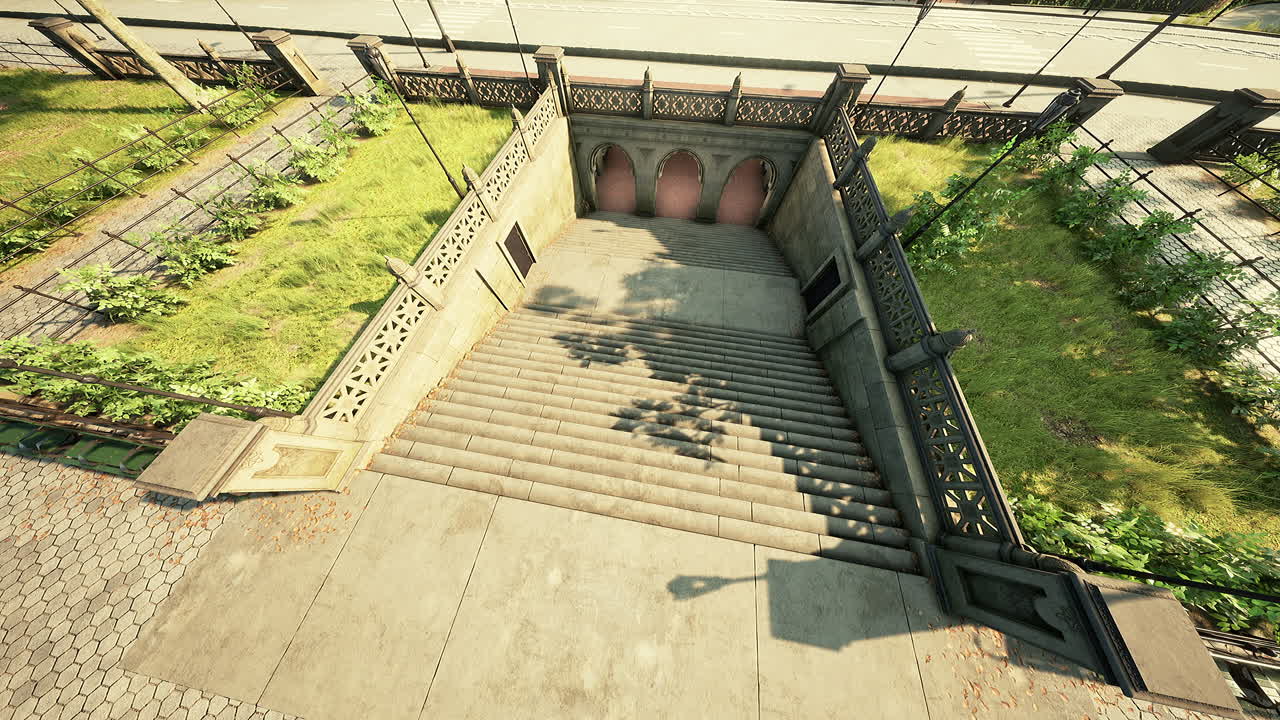 도시 의 지하 입구 로 이어지는 우아 한 돌 계단