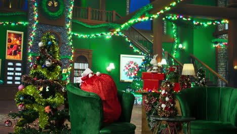 christmas scene in a green room