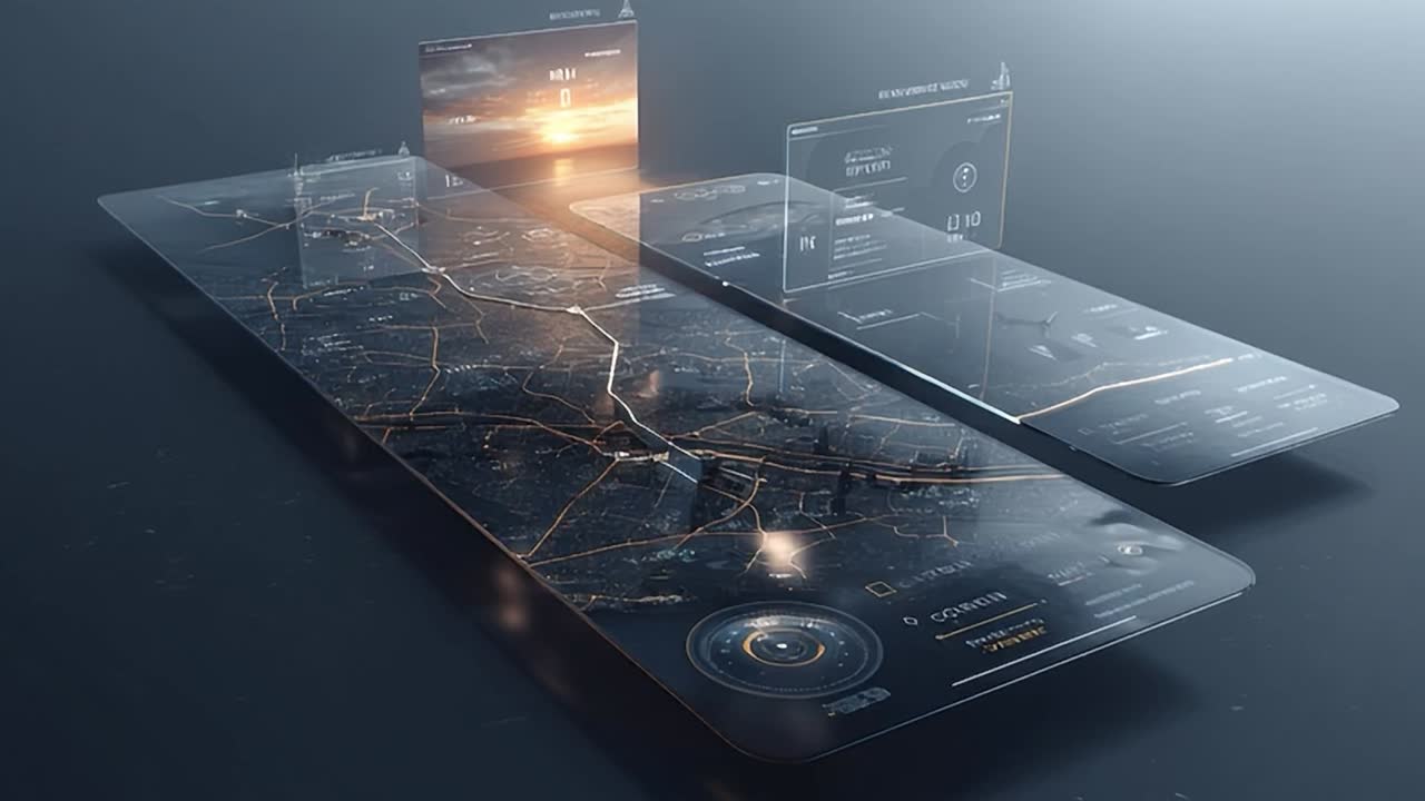 Futuristic digital map for urban navigation and data analysis