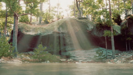la luz del sol fluye a través de un bosque