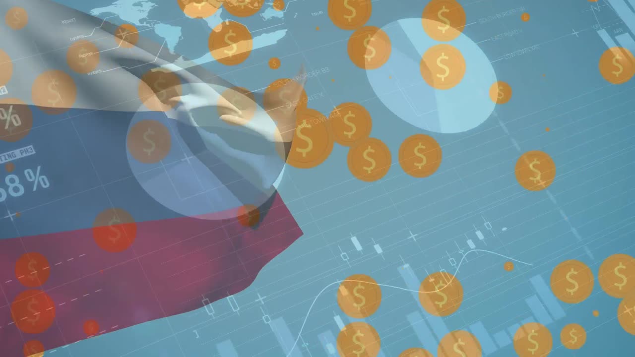 데이터 프로세싱과 러시아의  ⁇ 발을 통해 달러 기호의 애니메이션