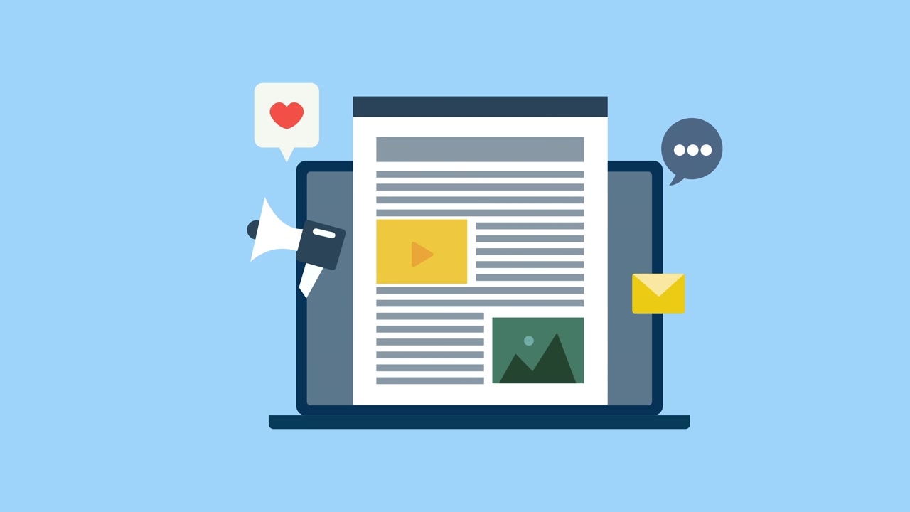 Animated Laptop Displaying Digital Marketing and Social Media Content