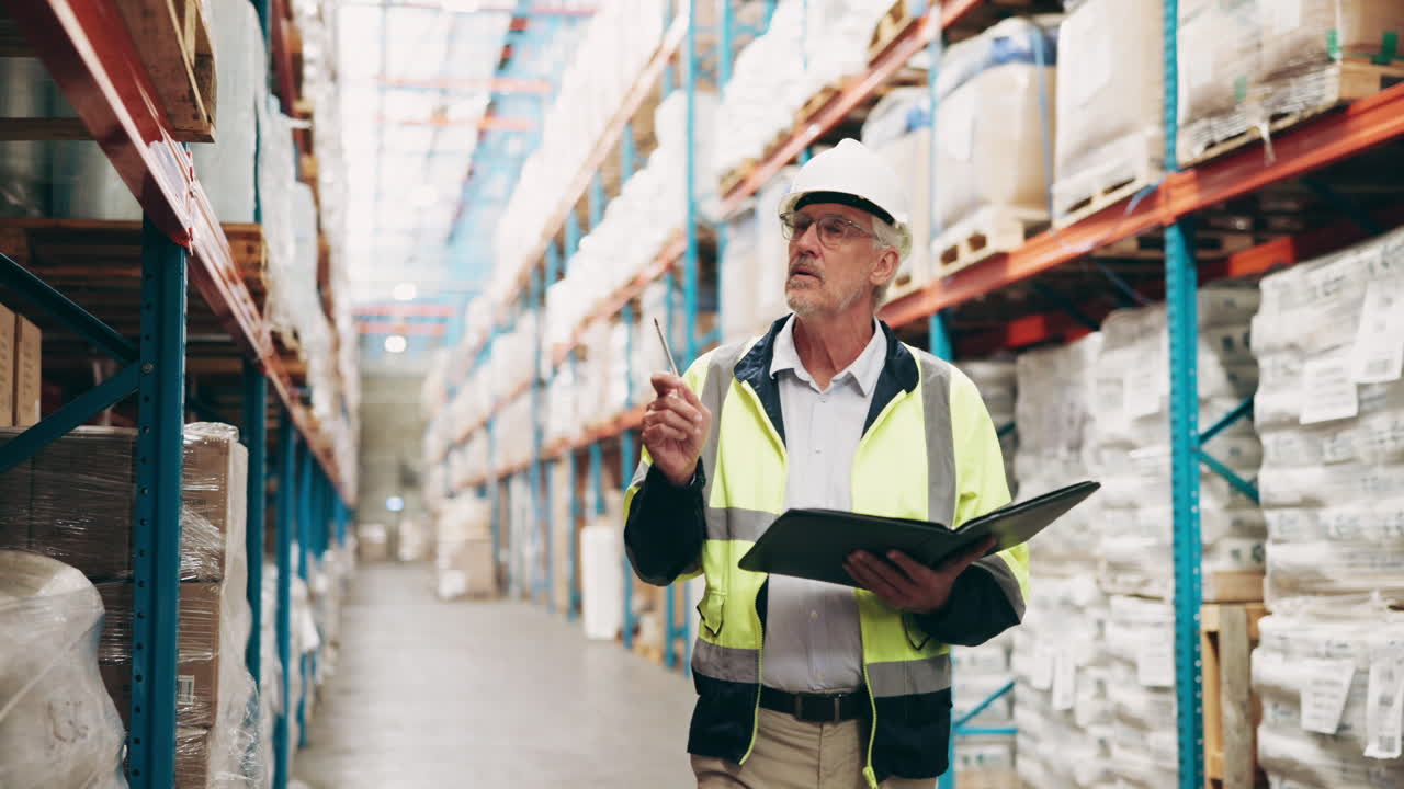 Man inspecting inventory in a warehouse