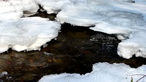 ice banks of stream during winter