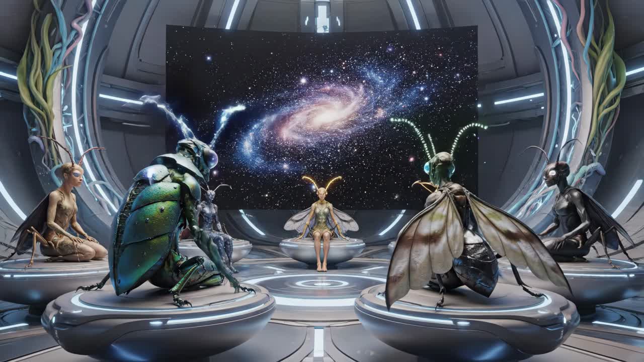 Insectoid Meeting in a Futuristic Throne Room