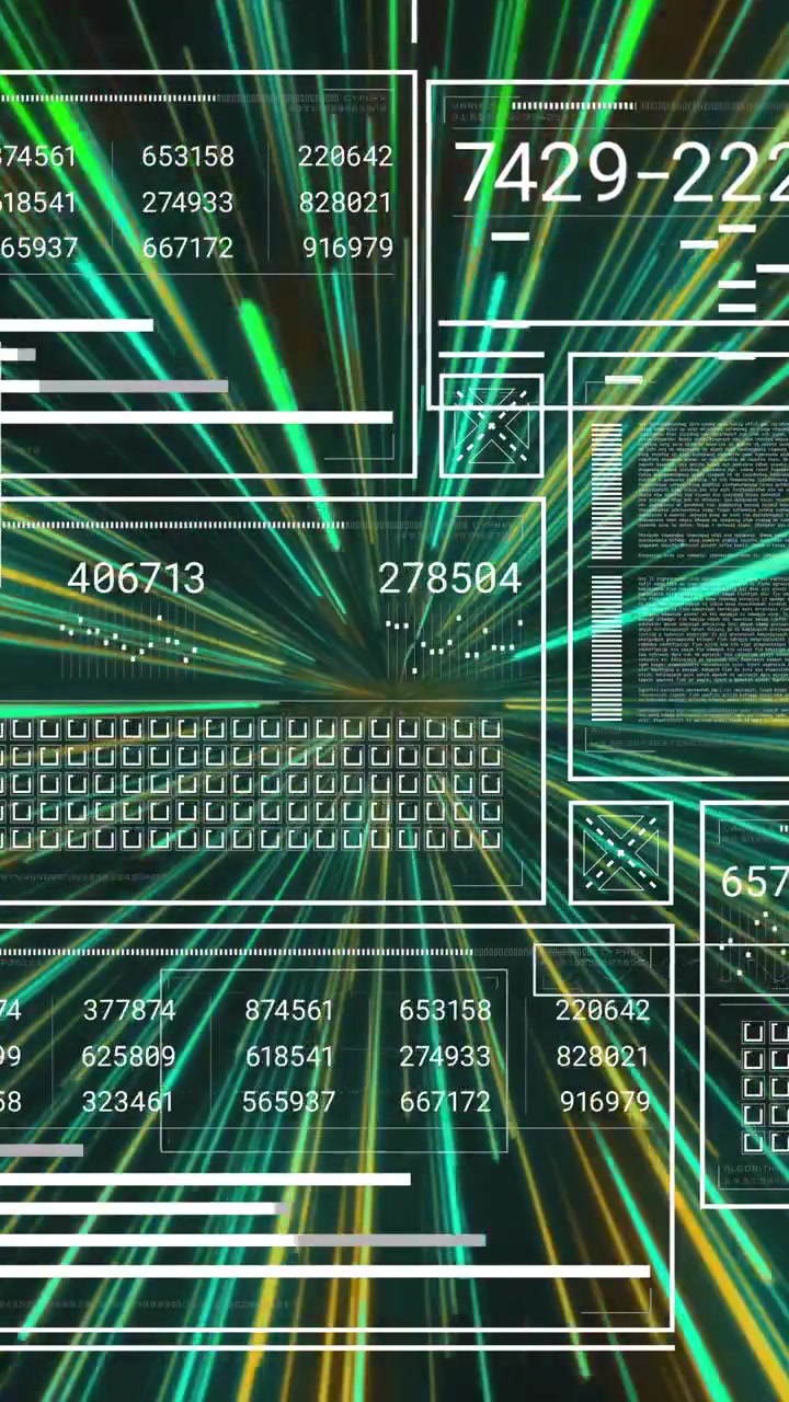 Vertical video: Data spike starting core dash, panels filling, streaks radiating showing throughput