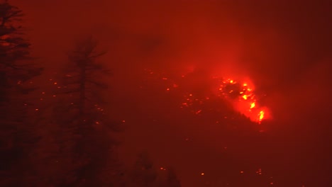 POV-Ansicht-Mitten-In-Einem-Lauffeuer-Inferno,-Wütendem-Waldbrand-In-Der-Dunkelheit