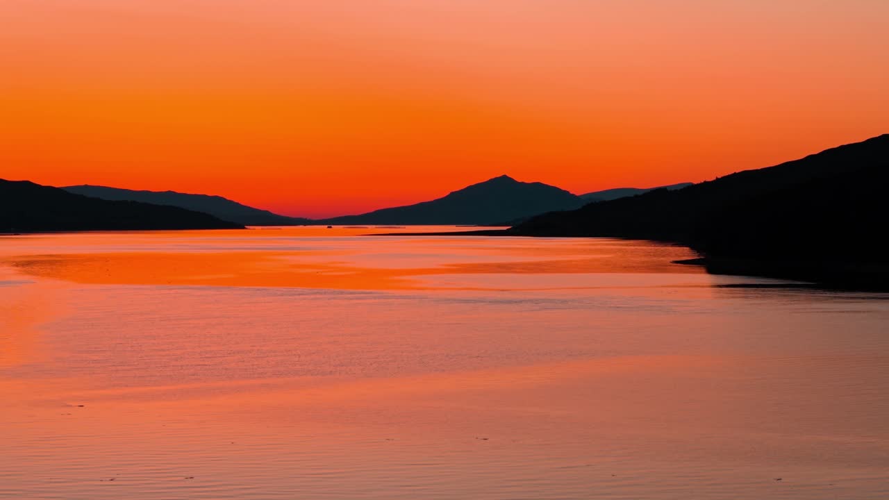 Sunset over a Lake Surrounded by Mountains