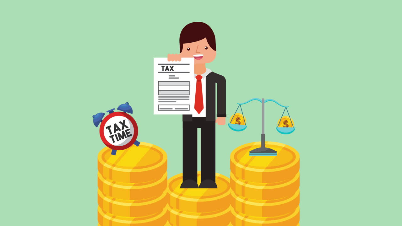 세금 영수증과 돈을 가진 사업가