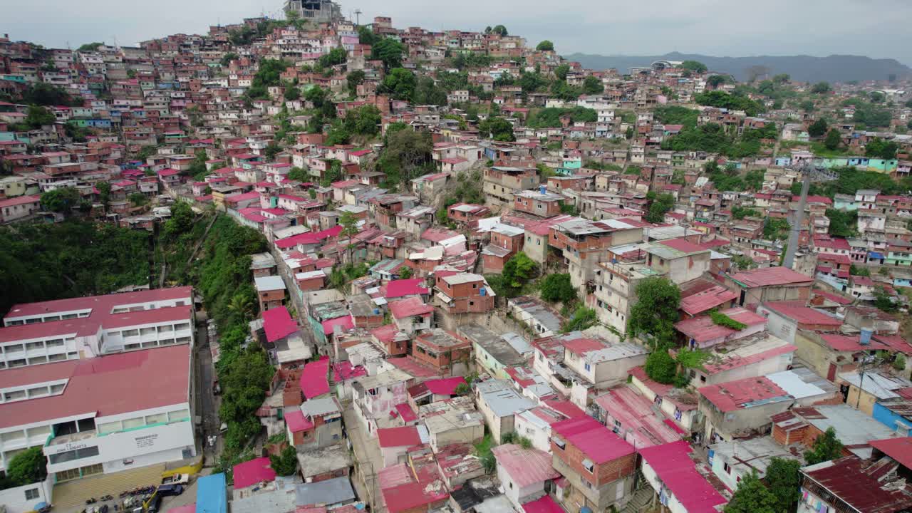 Aerial view of a densely populated urban slum