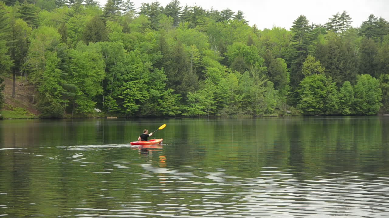 Man Kayaking on a Lake