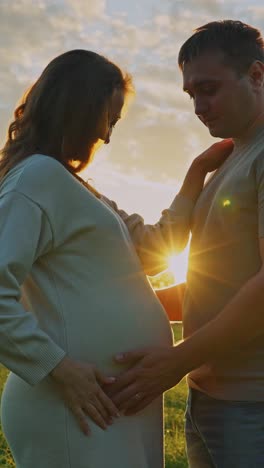 pregnant couple at sunset